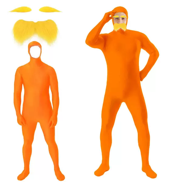 Cross-Border Best-Selling Masquerade Orange Jumpsuit with Yellow Mustache and Eyebrows Halloween Party Costume