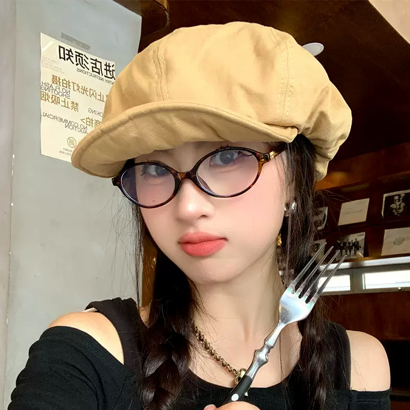 日系文艺贝雷帽子女复古文艺画家帽大头围显脸小百搭云朵八角帽女