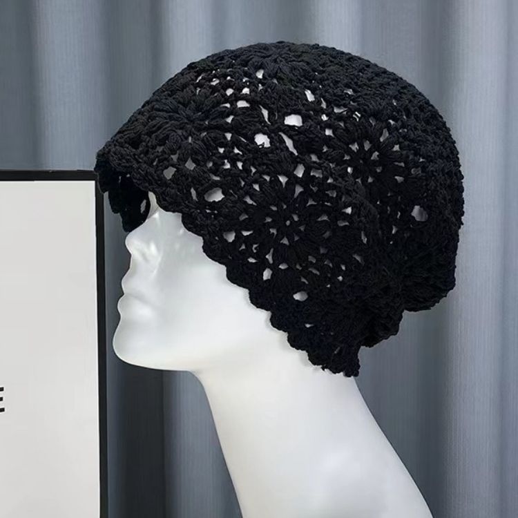 Sombrero cerrado tejido a mano japonés sombrero de lana de ganchillo fino hueco de las mujeres dulce sombrero de punto artístico sombrero de pila