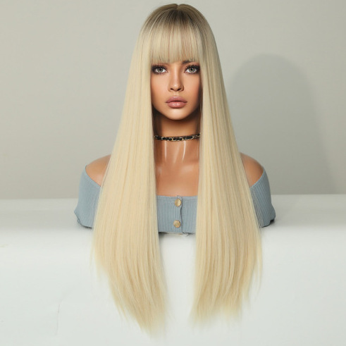 Explosiones transfronterizas pelucas Europeas y estadounidenses alargadas pelo largo recto color gradiente completo conjunto de cabello completo COS pelucas fabricantes al por mayor