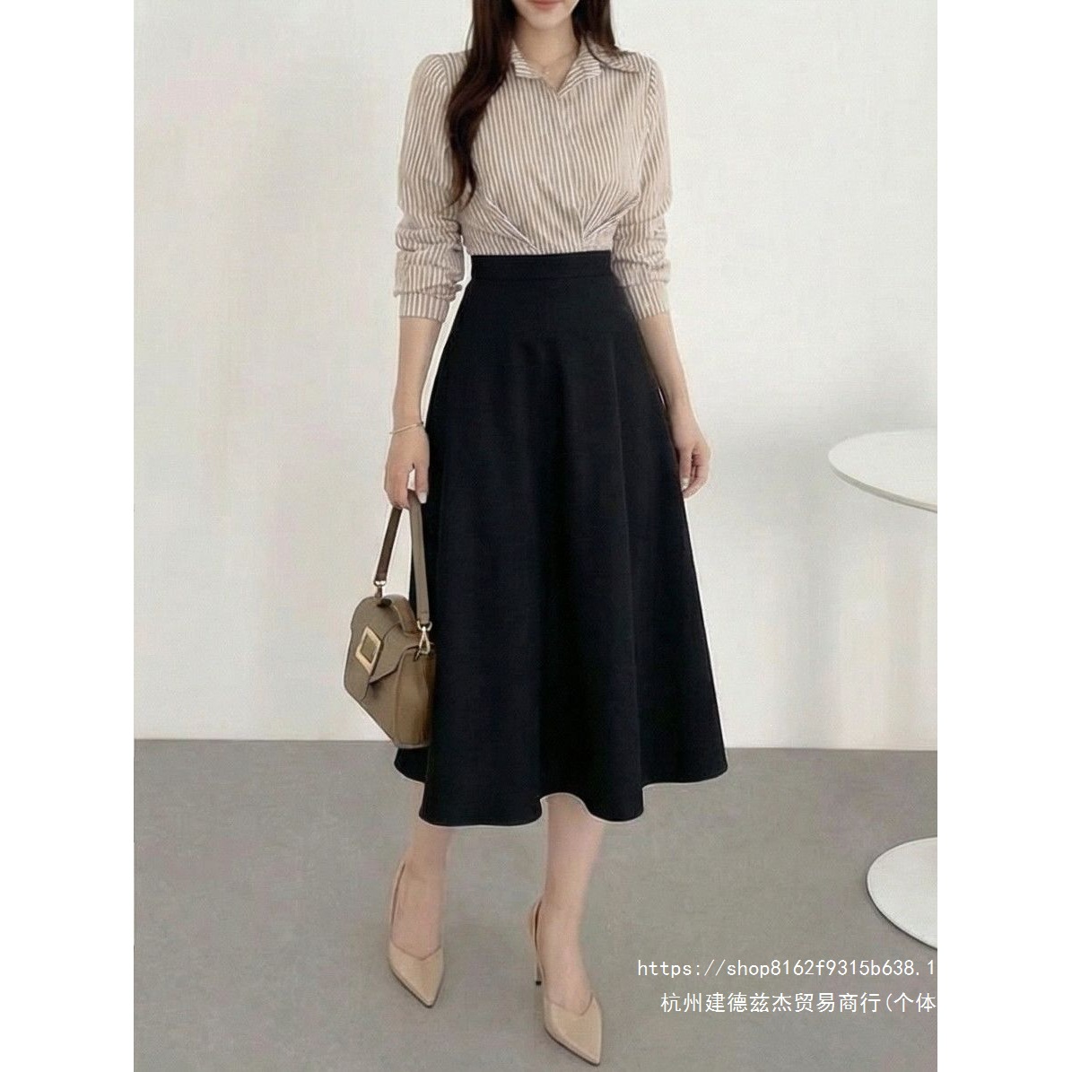 Summer Black A-line Skirt, Women's Suit Skirt, High-waisted, Slimming, Mid-length, Commuter/Professional Skirt
