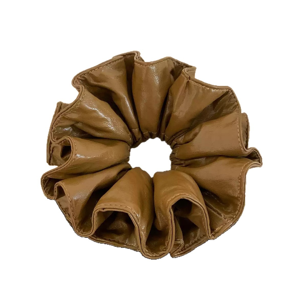 Eleganter Kaffeebrauner Pu Leder Haargummi Mit Doppelschicht_voghion.com