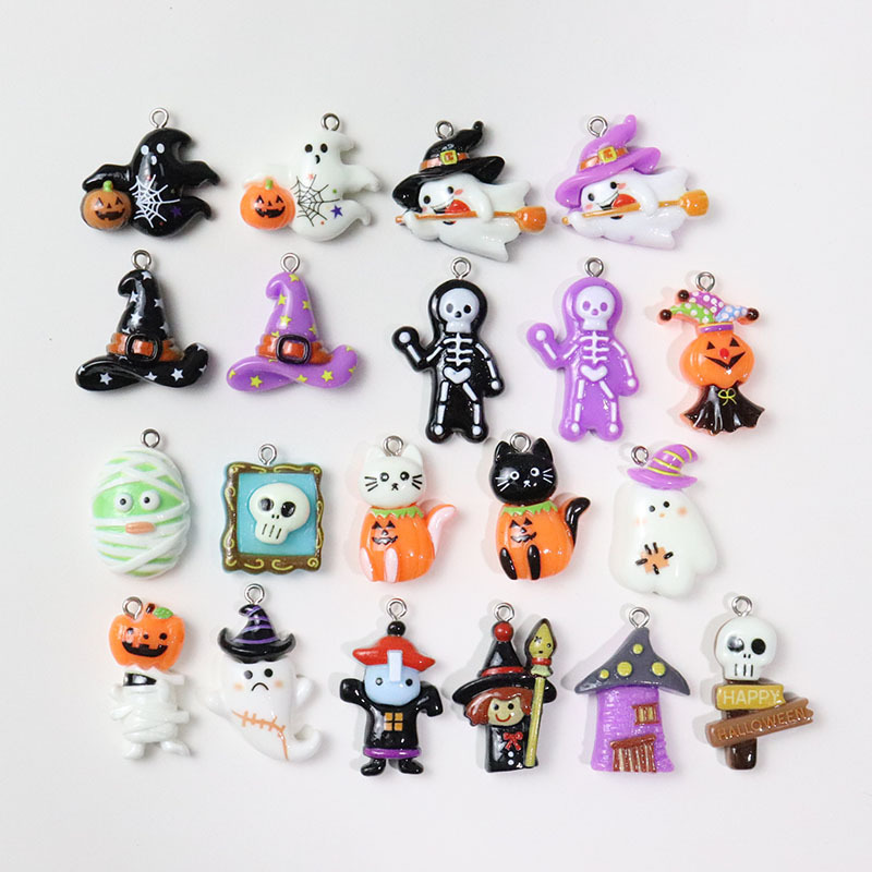 漫画の明るい面ハロウィーンdiy樹脂部品アクセサリーカボチャ幽霊小僧ペンダントイヤリングキーホルダー材料|undefined