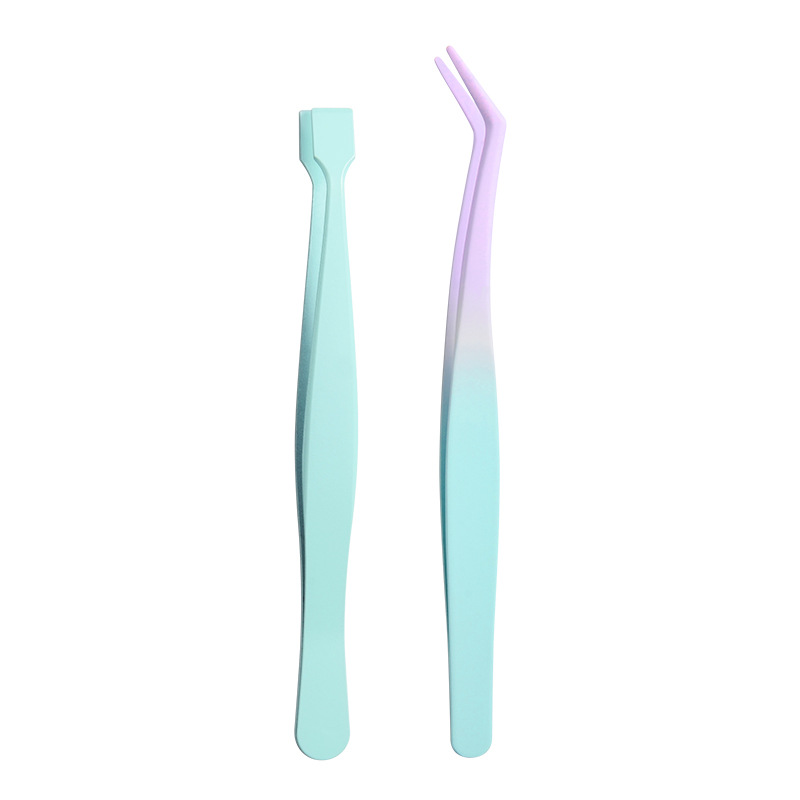 Pegue las pestañas inferiores en un segundo, pinzas, injerto antiadherente de cabeza plana de acero inoxidable, pinzas de pestañas postizas para principiantes