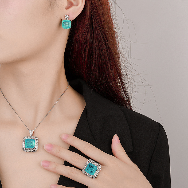 Zhuang Sheng joyas de cobre inferior chapado en oro simulación temperamento palaiba princesa traje cuadrado piedra principal 14*14-12*12