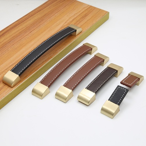 Factory Direct Sale Gold-Color Brushed Leather Handle Furniture Box Bag Wardrobe Cabinet Drawer Leather Box Handle Square Black Brown
