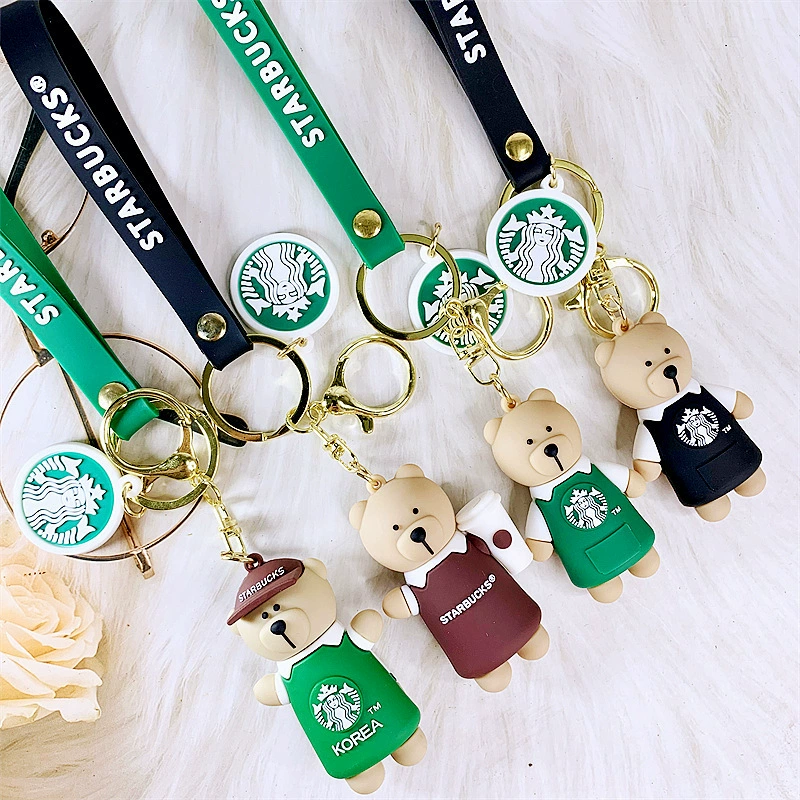 Брелок Starbucks с трехмерной cartoon, кулон, силиконовая кукла, с маленькими мишками, креативный подарок