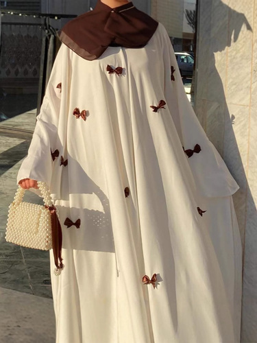 25 women's clothing abaya bow decoration trumpet sleeves Muslim dress loose Middle East Dubai robe