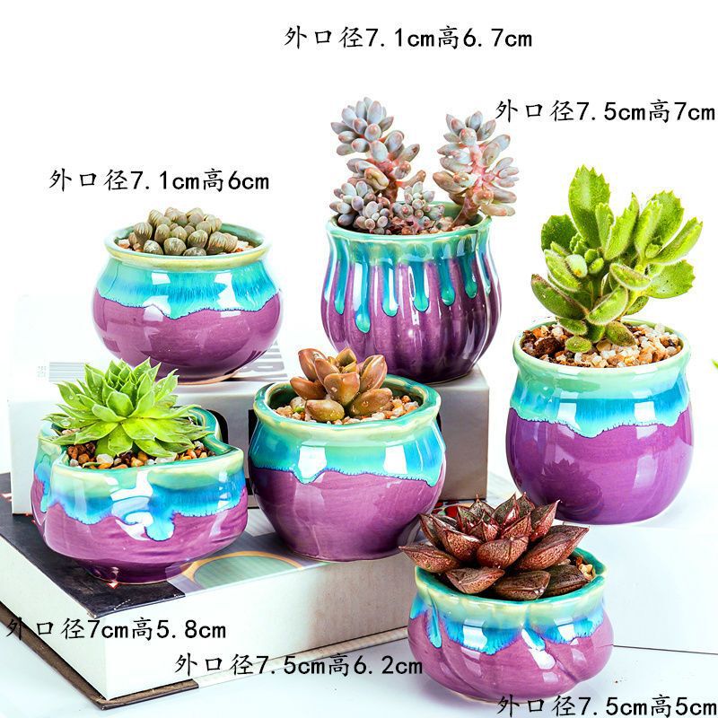 【6个6色】多肉花盆陶瓷创意简约个性小清新流釉阳台多肉花盆|undefined