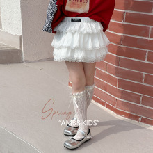 艾摩贝贝中大小女童气质小裙子甜美公主短裙层次感蕾丝花边蛋糕裙