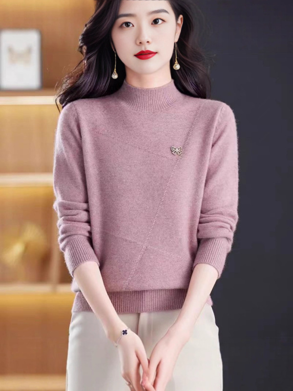 羊绒毛衣女2025秋冬新款半高领打底衫加厚针织衫内搭上衣宽松纯色|undefined