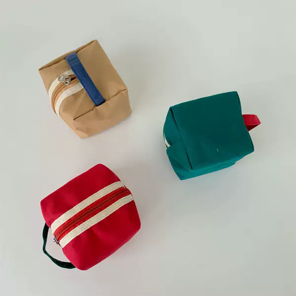 Canvas Small Storage Bag Red and Green Contrasting Color Cosmetic Bag Mini Coin Purse Square Toiletry Card Bag Solid Color Student