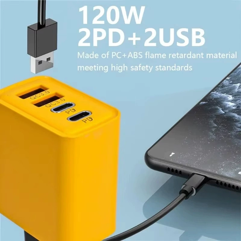 Кроссбордер 120Вт быстрая зарядка 4 порта USB Type-C для iPhone15 Xiaomi Samsung зарядное устройство