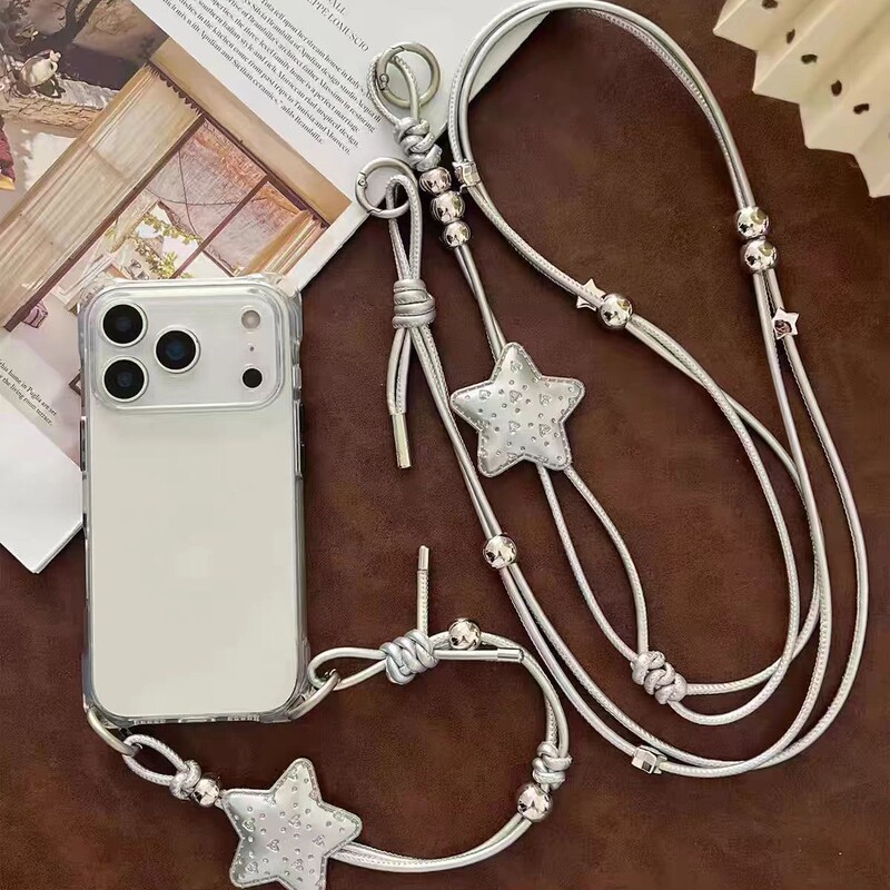 【Cold Silver Starry Language】Korean-style starry silver leather phone strap with unique design, can be worn crossbody as a phone chain