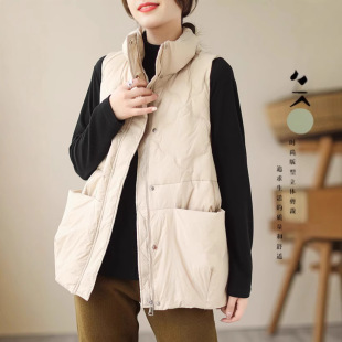 Fashionable Down Cotton Vest Coat Women's Autumn and Winter Loose Casual Warm-Keeping Collar Ware Thickened Outer Vest Top