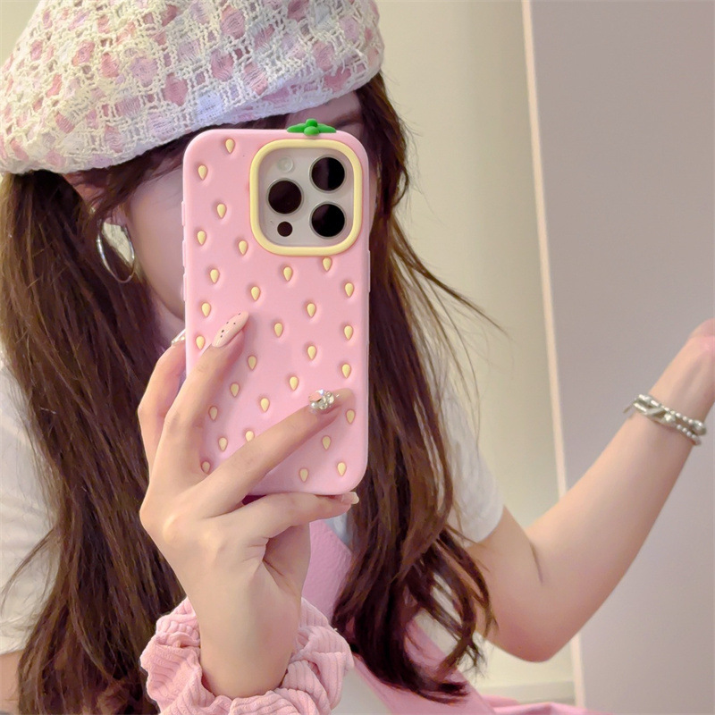 Pink Strawberry Silicone Case voor Max iPhone 13 Pro en | Schattige meidenstijl