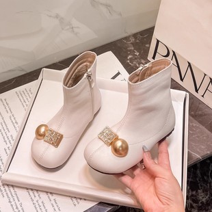 Girls Princess Short Boots 2025 Spring and Autumn New Korean Style Children's Boots Stylist Female Baby Boots fleece-lined Martin Boots