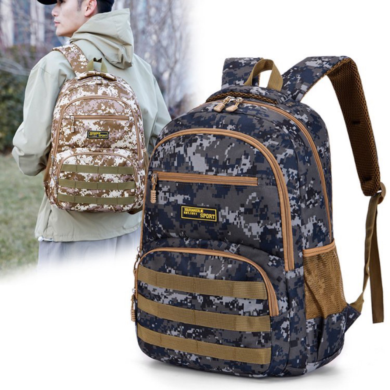 Mochila de viaje deportivo al aire libre de gran capacidad para hombres, mochila táctica de campamento de campo, mochila escolar para hombres y mujeres