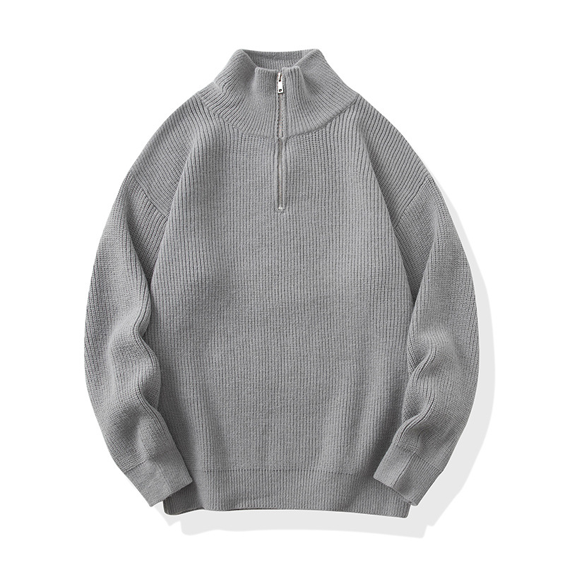 Pull homme à col montant et demi-zip, tricot décontracté_voghion.com