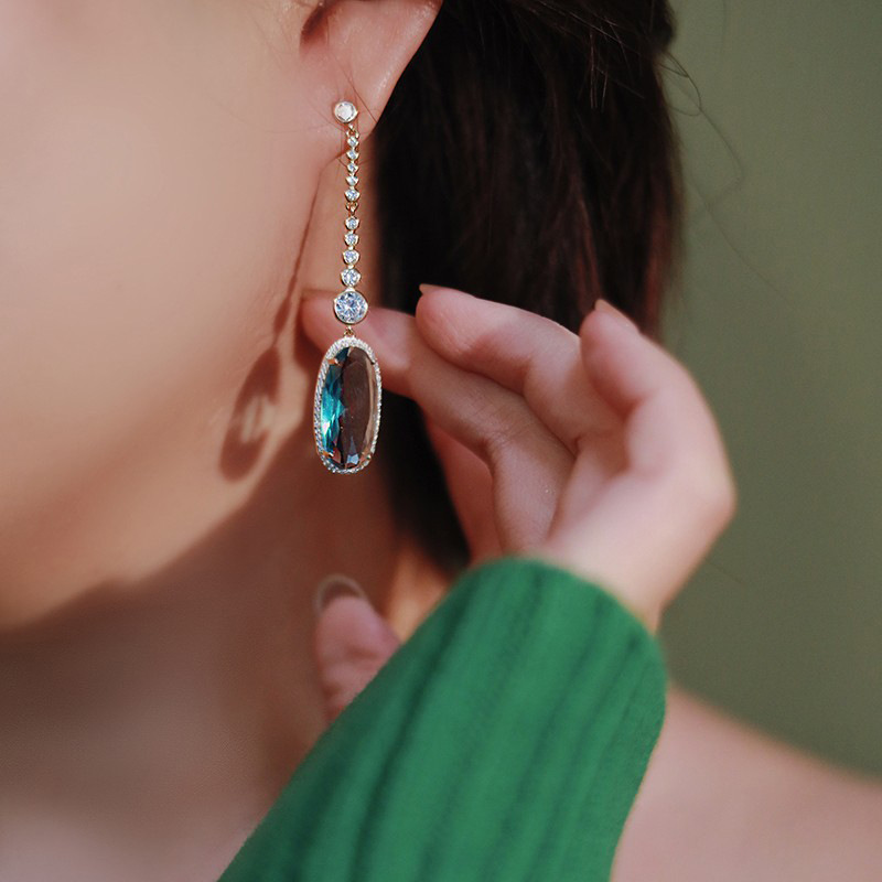 Geometric, Oval Pattern Women's Gender Inlay Design 1 Pair Elegant Geometric Oval Inlay Copper Zircon Drop Earrings
