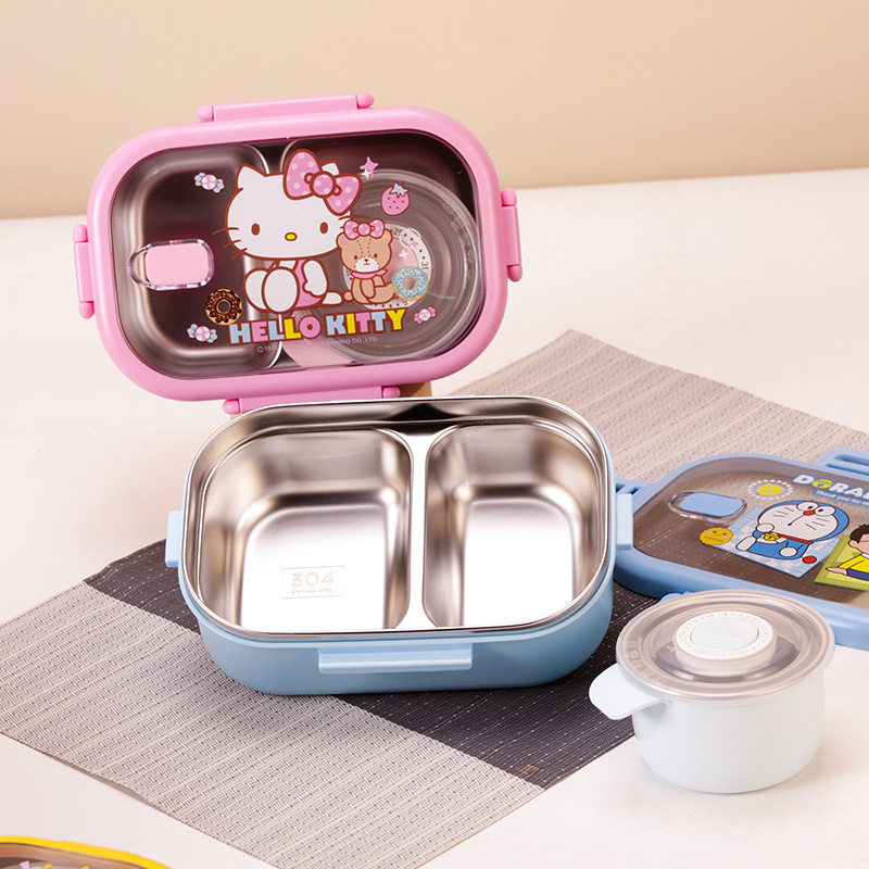 Caja de almuerzo de dibujos animados con tazón de sopa 304 compartimiento de acero inoxidable caja de almuerzo grado alimenticio empleado de oficina estudiante caja de almuerzo portátil