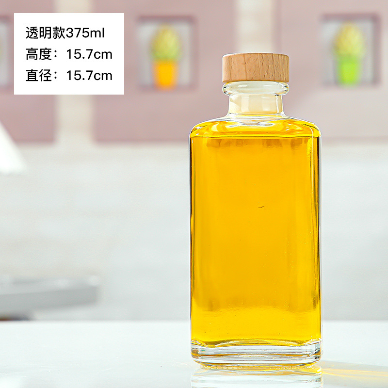 Botella de vidrio cuadrado espesado en casa-elaborada ciruela waxberry leche té jugo fruta botella vino tapa corcho vino
