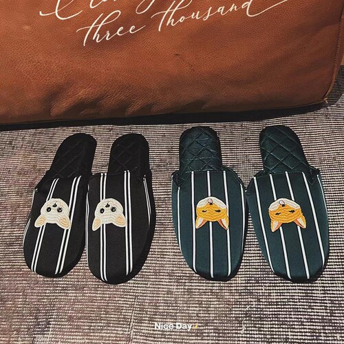 Simulation silk, dog fox fur bottom couple slippers, home indoor men's summer style, home use couple pair, Instagram style