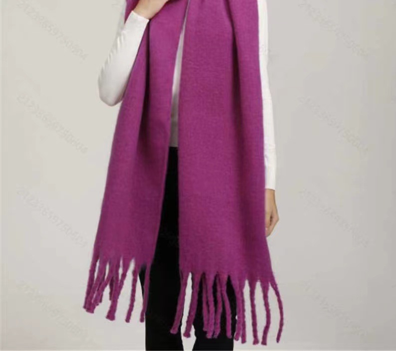 Bufanda Chal Unisex de Mohair Unicolor Térmica con Flecos para Invierno