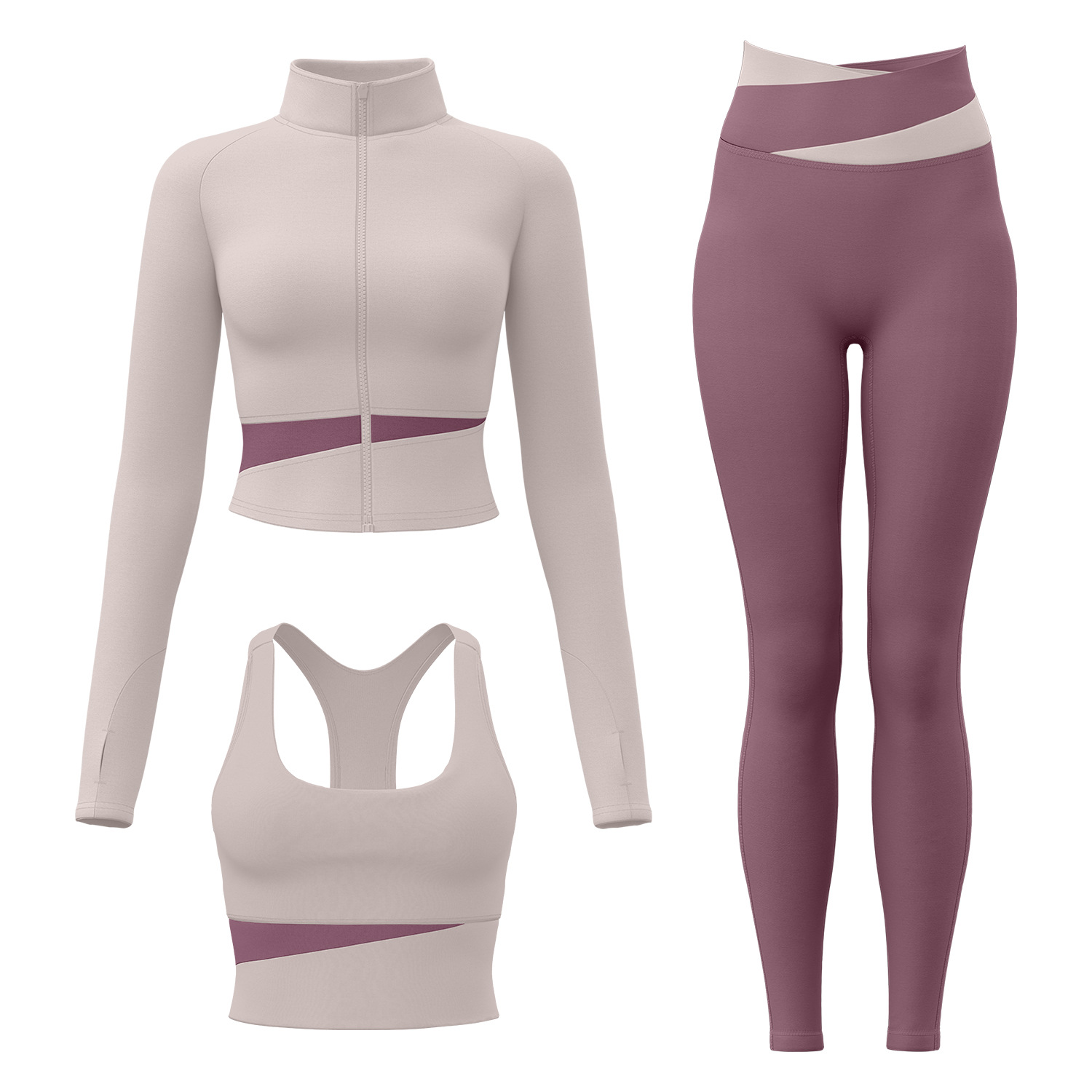 Juyi Tang Peach Color Combinado Tres Piezas Desnudo Yoga Set Running Belt Fitness Set