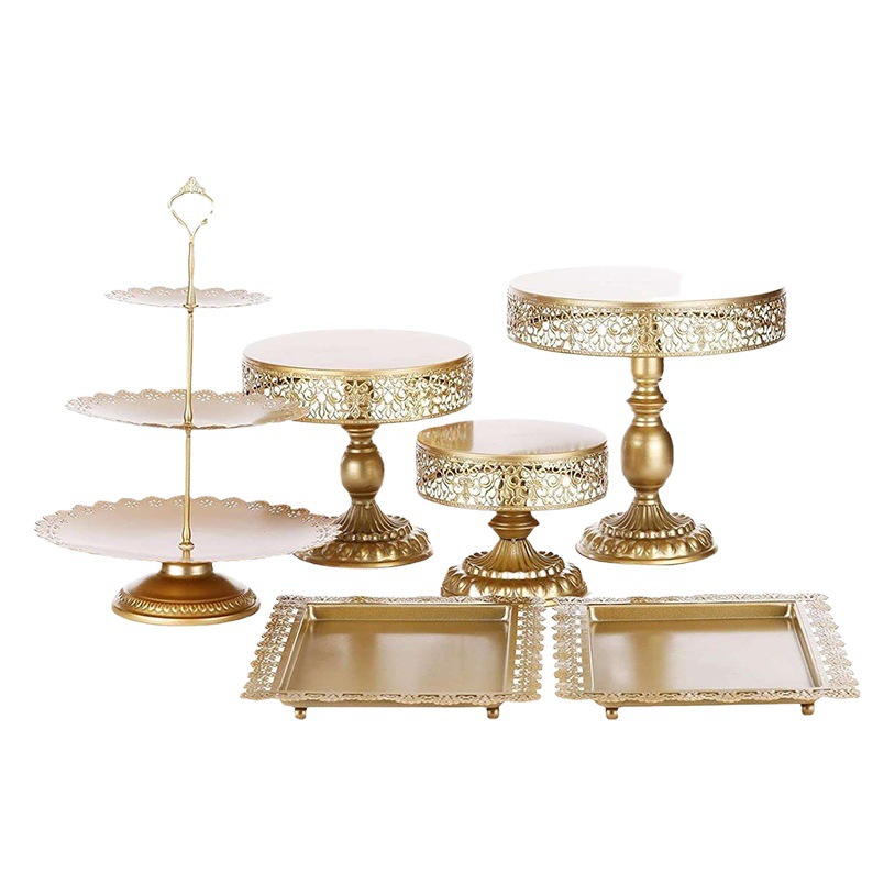 Estilo europeo creativo dorado hueco soporte de pastel de boda accesorios de mesa de postres decoraciones tienda de postres dim sum combinación de soporte de pastel