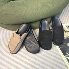 真皮二舅博肯鞋 H女包头半拖鞋2025年春秋新款外穿软底厚底懒人鞋