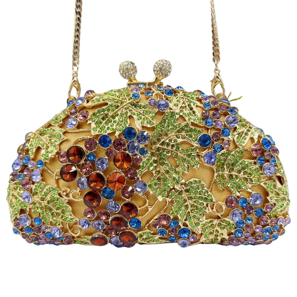 Bolsa de embrague de piedra en stock Bolsa de cena de diamantes de uva Bolsa de banquete europea y americana Bolsa de mano de mujer