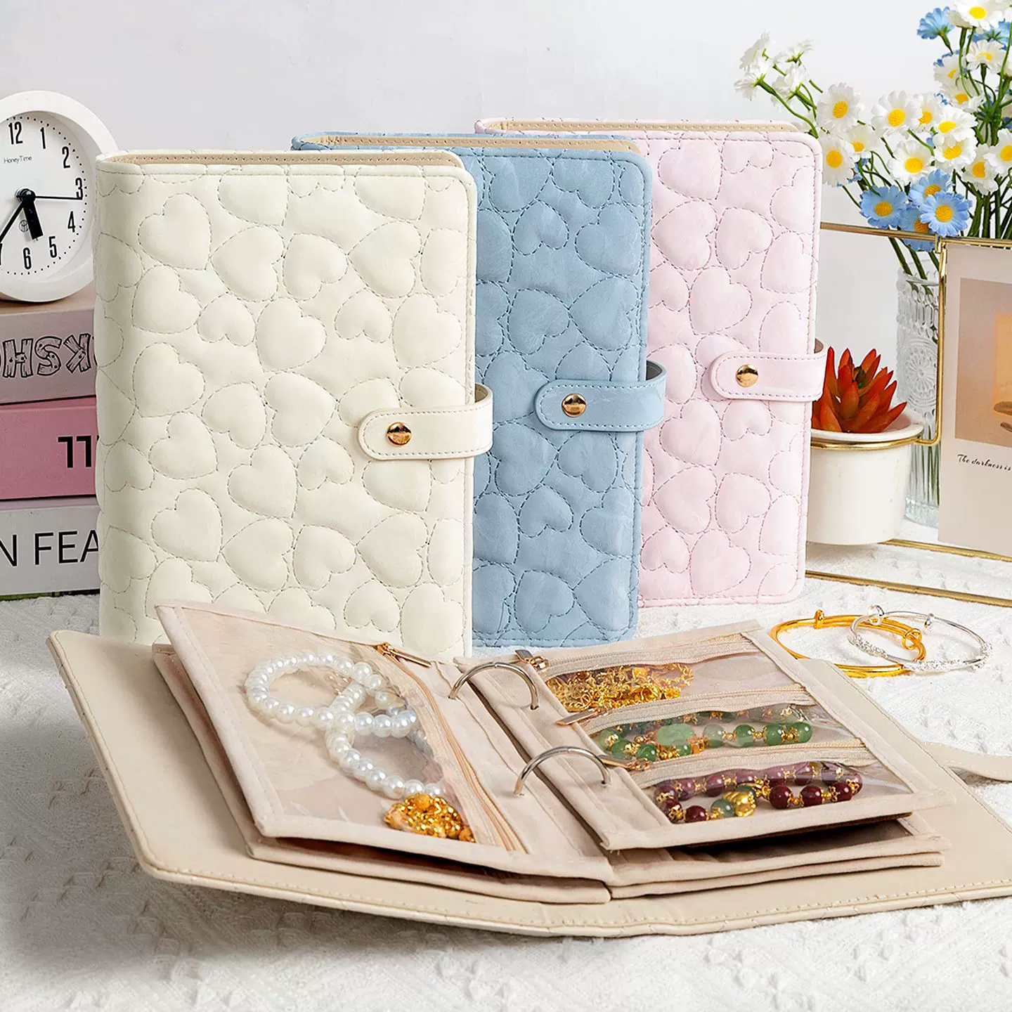 2025新款爱心首饰收纳册包袋首饰盒项链耳饰珠宝盒便携饰品盒子