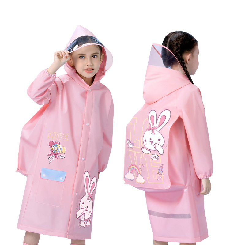 어린이 비옷 남학생과 여학생 신입생 3-10 세 학교 책가방 위치 판초 방수