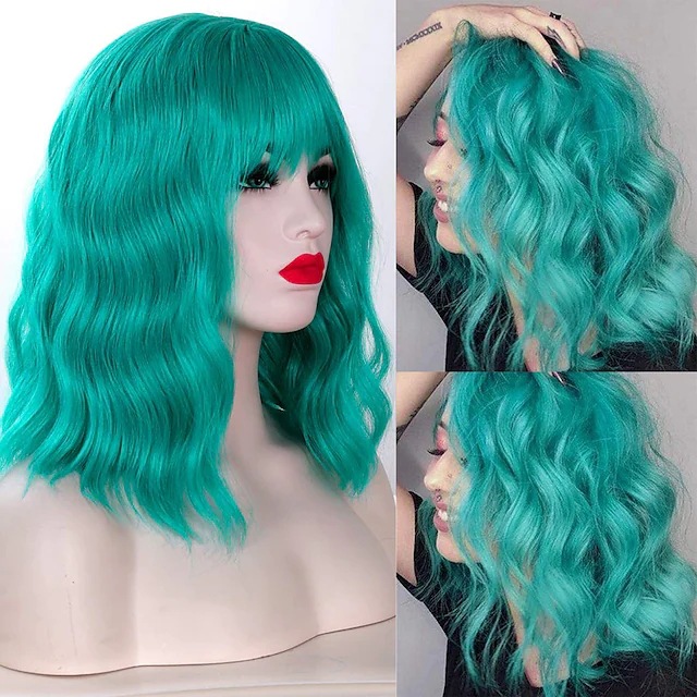 synthetic wig Corn perm micro curled wig shoulder length short curly hair bubble noodle head bangs synthetic fiber headband_voghion.com