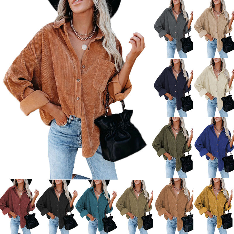 2025 cross-border Europe and the United States wish Amazon new autumn and winter women's shirt solid color lapel pit casual coat