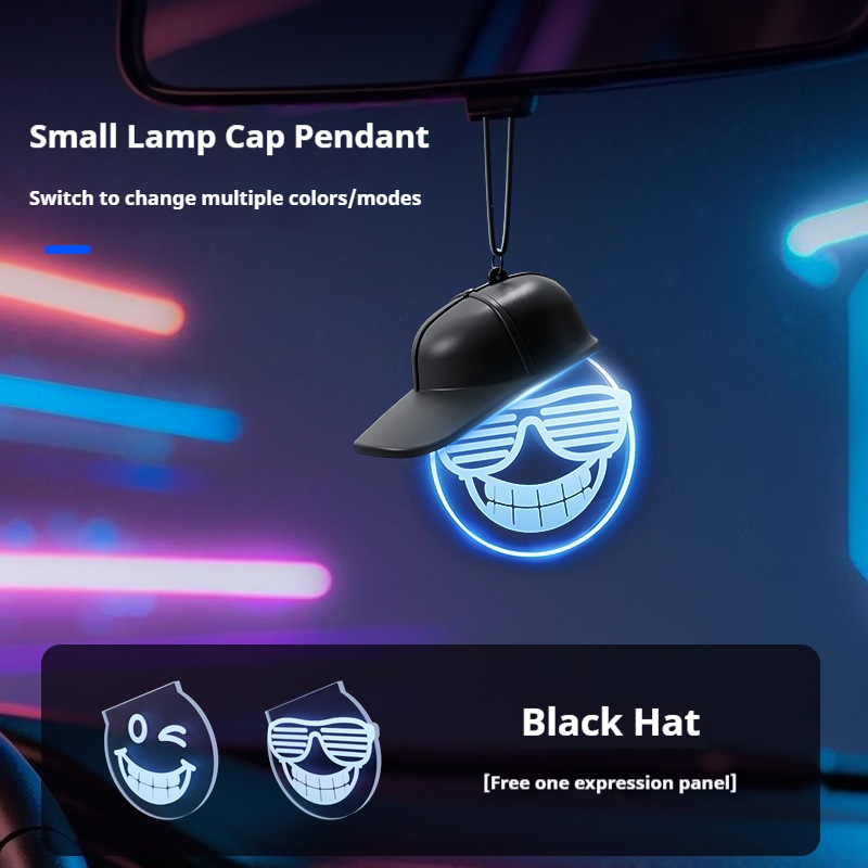 Espejo retrovisor del automóvil divertido pequeño sombrero sonriente coche remolque cool interesante colgante de automóvil luz de atmósfera image 7