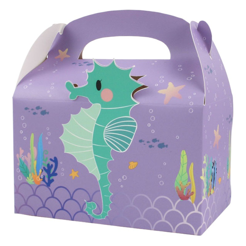 Underwater World Mermaid Candy Caja portátil Caja de galletas de regalo Caja de pastel de mano cuadrada Caja de embalaje de punto occidental