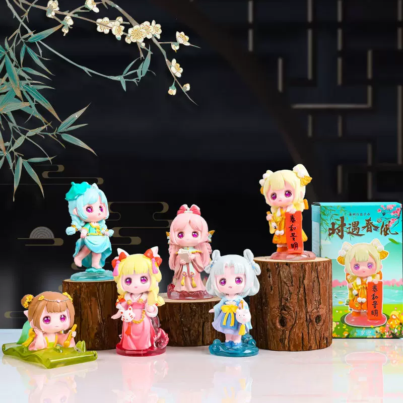 国潮风时遇春风盲盒古风汉服女孩手办树脂摆件桌面创意装饰品批发