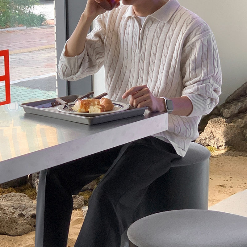 MYQ half zipper sweater autumn men's Korean-style loose niche design lapel pullover sweater