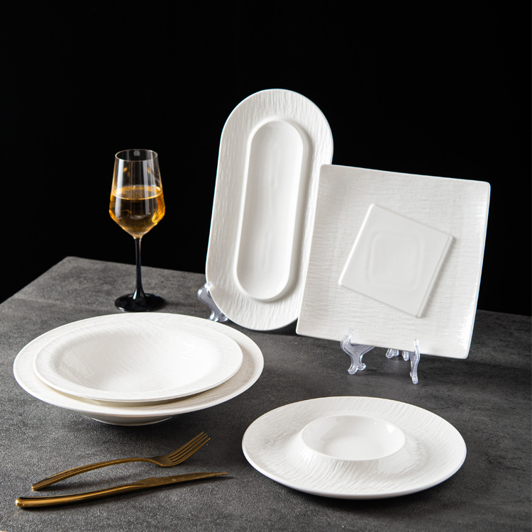 European-Style Ins Ceramic Plate Restaurant Hotel Underglaze Color Simple Stone Pattern Tableware Large Soup Bowl Commercial Microwave Oven