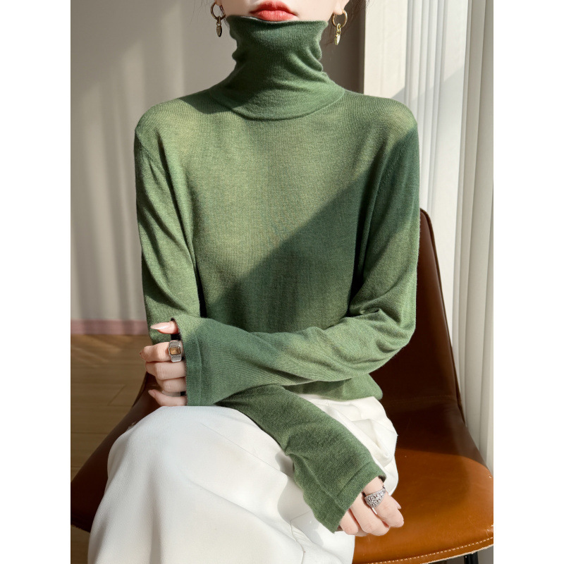 High-Neck Base Layer Women's Water-Soluble Knit Sweater, Soft Pullover, Solid Color, Thin Autumn/Winter New Style, Wool