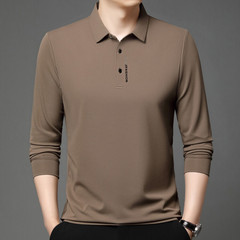 春と秋の長袖のtシャツの男性式の薄い上着はビジネスのカジュアルな中年のお父さんの服のpoloのシャツの純色をひっくり返します。