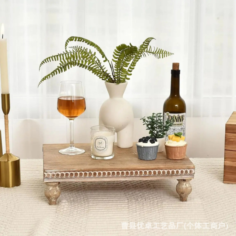 木托盘长方形香薰蜡烛展示架北欧风餐厅蛋糕木珠托盘置物架收纳盘|undefined