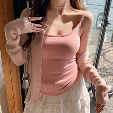 粉色吊带带胸垫女内搭2025新款小背心夏外穿纯欲修身显瘦打底上衣