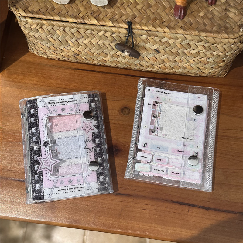 Original ins Pink Dialog Box Star m5 Double Button Loose-leaf Book Hand Ledger Soft Rubber pvc Journal Book Card Bag Original ins Pink Dialog Box Star m5 Double Button Loose-leaf Book Hand Ledger Soft Rubber pvc Journal Book Card Bag