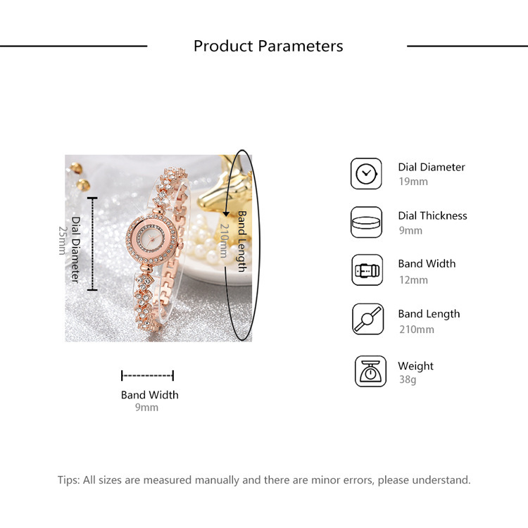 Fine Narrowband Compact Dial Women's Diamond-encrusted Fashionable All-match Alloy Quartz Watch Five-piece Set Accessories Set Gift Box_voghion.com