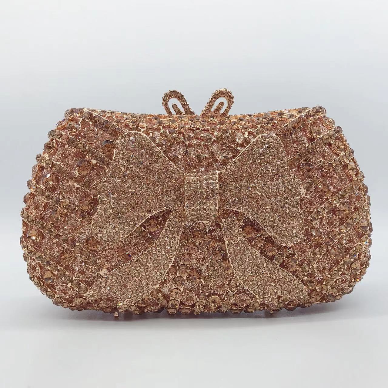 Metal hueco arco con diamantes bolsa de cena transfronteriza bolsa de mujer cadena bolsa de embrague duro