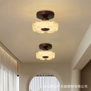 法式中古风走廊过道吸顶灯美式复古创意花朵入户玄关阳台护眼灯具