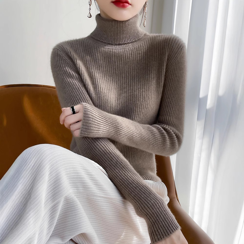 Women's Clothing High Neck Sweater Solid Color Thick Long Sleeve Slim Fit High Elastic Knitted Base Layer Winter Innerwear_ecoleips.com